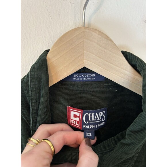 Vintage Chaps Ralph Lauren Shirt Men XXL Green Corduroy Button Up 90s Long - Picture 3 of 3